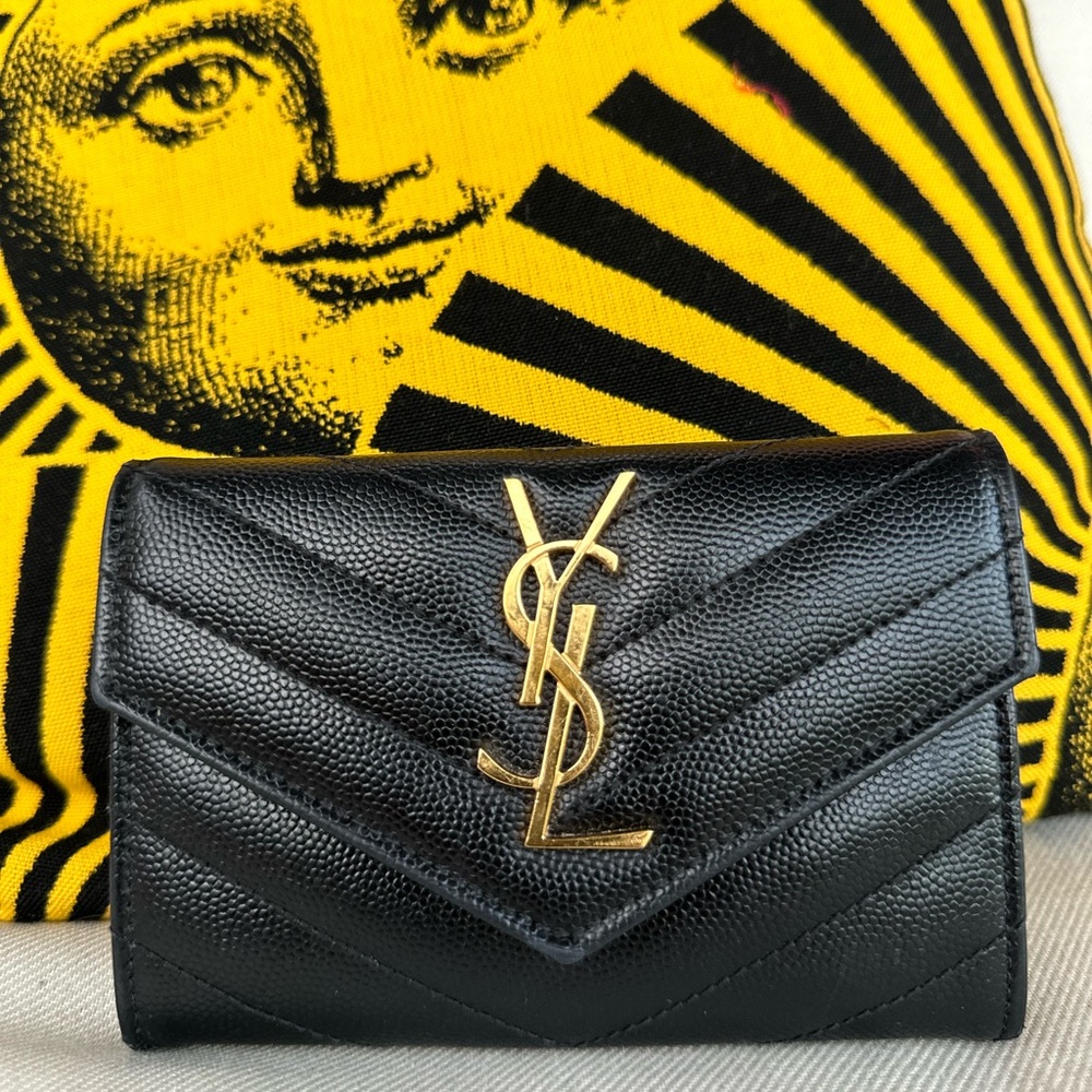 YSL Monogram Small Flap Wallet in Grained Leather (Excellent)